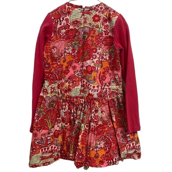 Oilily Red Roses Floral Print Ditzy Cottagecore Prairie Long Sleeve Dress - Picture 3 of 8